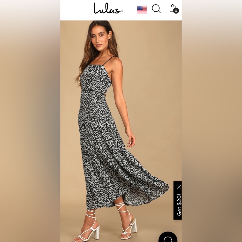 Kind Heart Black Floral Print Tiered Lace-Up Midi Dress